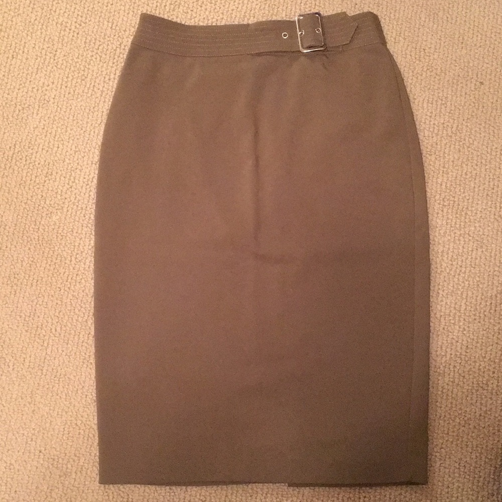 New York & Co olive pencil skirt w buckle detail